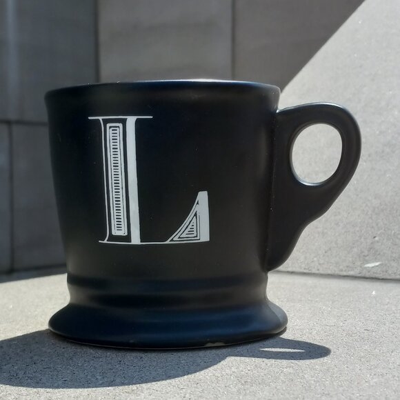 Anthropologie Black Mug with White Monogram - Coffee Mug with Initial "L" - Picture 1 of 13